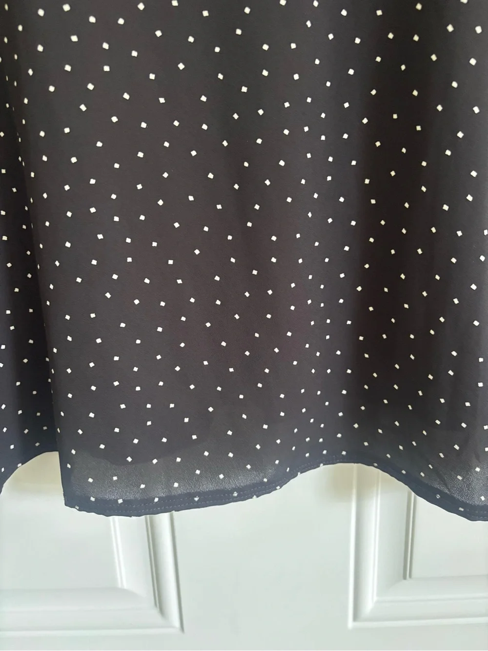 LOFT Mixed Media Black /White Polka Dot Puff-Sleeve Blouse, Size Medium
